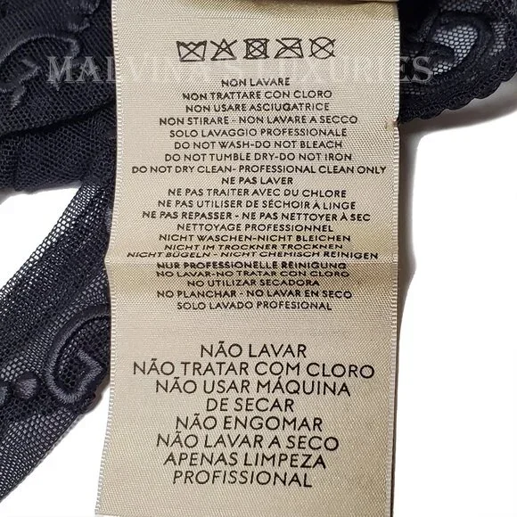 GUCCI GLOVES 787379 BLACK TULLE w GG LOGO MOTIF EMBROIDERY sz 8 / L - Picture 12 of 14